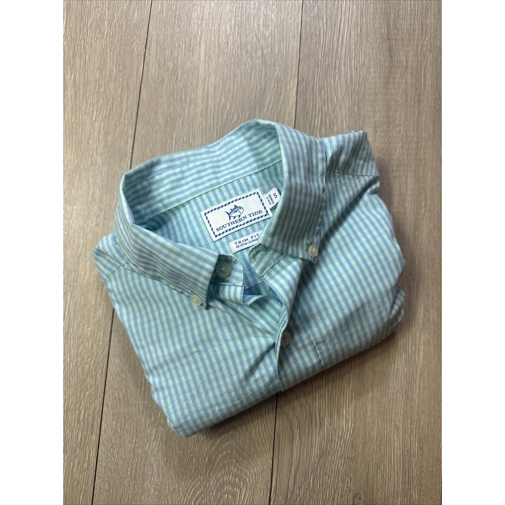 Southern Tide Shirt Men's Small S Stretch Blue Checked Summer Fishing Casual